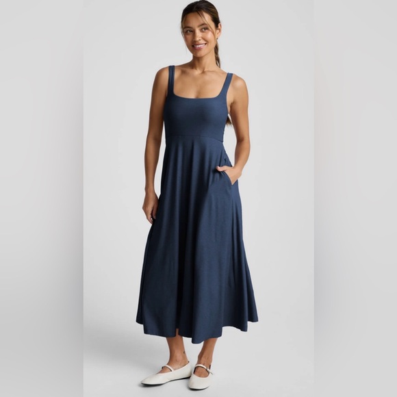 Beyond Yoga Dresses & Skirts - Beyond Yoga Featherweight At The Ready Square Neck Midi Dress- Nocturnal Navy -